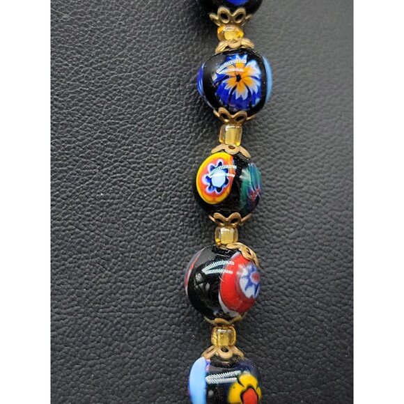 Handpainted Millefiori Pearl Necklace 23" Graduated Sizes Iconic Italian Design - Picture 11 of 16